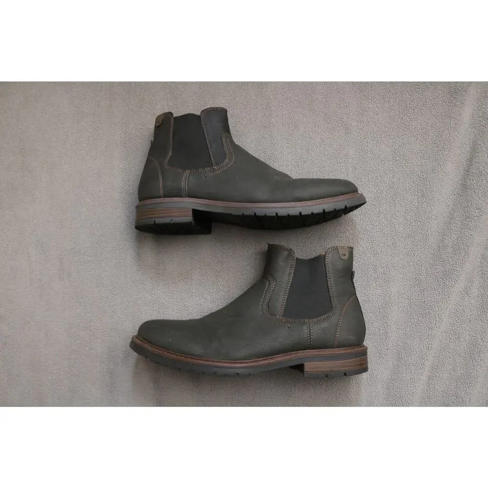 DOCKERS Chelsea Boots Mens Size 10 Black Faux Leather Brown Stitching Ankle